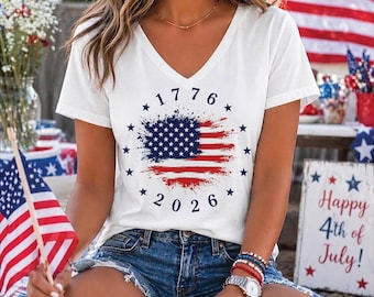 Made in America Vneck Tee, Patriotic USA Flag Racerback and Vneck Tee,(1776-2026),ana2948