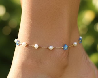 Star Pearl Anklet for Women, Pearl Beaded Anklet, Y2K Star Charm Anklet, Handmade Pearl Jewelry, Aesthetic Anklet, Boho Beach Ankle Bracelet