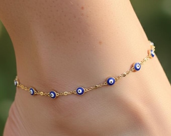 Evil Eye Anklet, Gold Anklet, Evil Eye, Blue Eye Anklet, Ankle Bracelet, Evil Eye Jewelry, Protection Anklet, Evil Eye Anklet, Birthday Gift