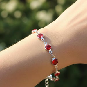 Red Gemstone Bracelet for Women, Silver Crystal Bracelet, Minimalist Women's Bracelet, Ruby Color Bracelet, Bridal Jewelry, Wedding Bracelet