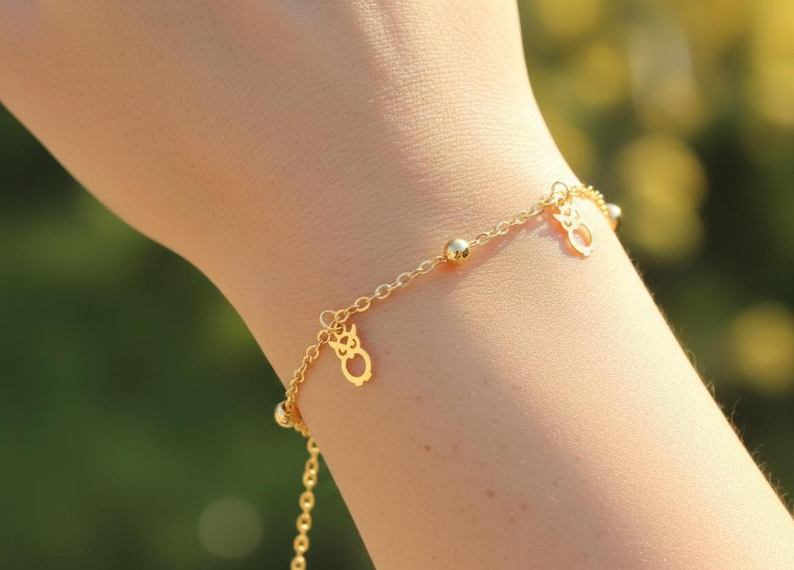 Gold Owl Charm Bracelet, Dainty Beaded Bracelet for Women, Minimal Boho Summer Beach Bracelet, Delic