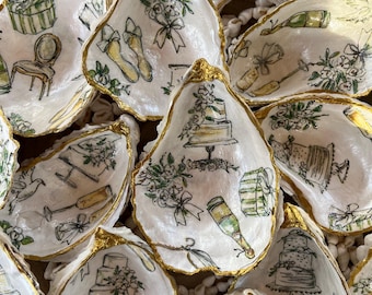Wedding/Bridal Oyster Shell, Decoupage Shell, Oyster Shell Art, Bridal Shower Gift, Bachelorette Party Favor, Wedding Favor