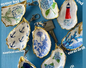 Coastal Oyster Shell Keychain – Handmade Beach Accessory, Keyring, Gift for Shell Lovers