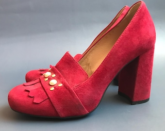 Mocasines de tacón de ante vintage para mujer, tallas: UE 37, Reino Unido 4,5, EE. UU. 6,5