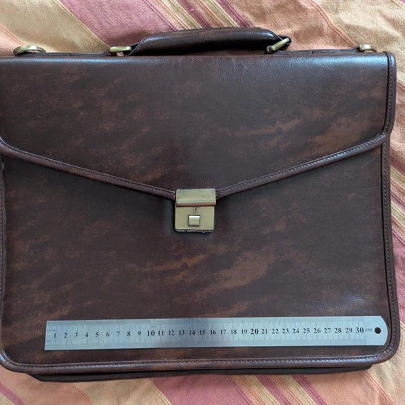 Classic Briefcase, Vintage Brown Leather Handbag for Document and Laptop