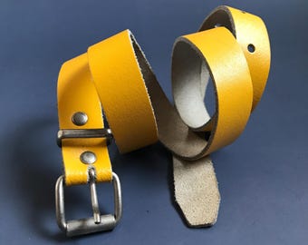 Cinturón de cuero amarillo: Cinturón vintage fino (25-27 pulgadas)