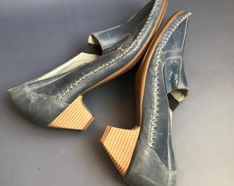 Vintage Genuine Leather Blue Women Shoes Size EU 41