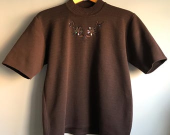 Brown Women Short Sleeve Top size EU 40-42, Vintage Clothing