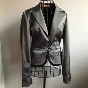 Vintage Grey Silver Blazer size EU36, Fitted Office Jacket for Women