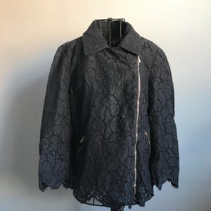 Vintage Women Lace Black Blouse, Summer Zipped Blazer size EU 38 I 44, GB 12, F 40