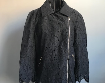 Vintage Black Lace Blazer: Women's Summer Zipped Jacket (EU 38, GB 12)