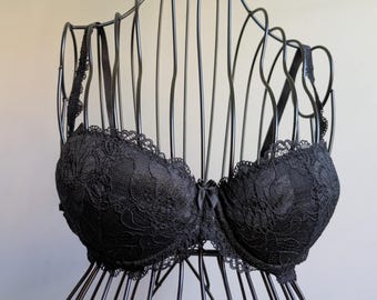 Reggiseno push-up nero MAI INDOSSATO, taglia EU 75A, UK 34A, FR 90A, Abbigliamento Vintage