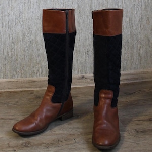 Vintage Brown Leather Boots with Blue Suede - UK 6.5 / US 9 / EU 40.5