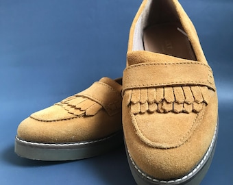 Vintage Suede Flats Shoes size EU 39 UK 6 US 8, Unisex Loafers
