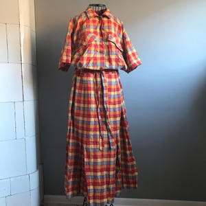 Plaid Cotton Dress size EU 42, Vintage Summer Rainbow Dress