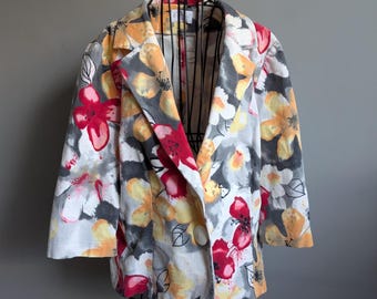 Corduroy Floral Blazer size EU42-44, with 3/4 sleeve, Vintage Clothing