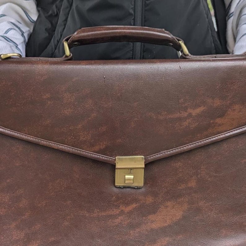 Classic Briefcase, Vintage Brown Leather Handbag for Document and Laptop