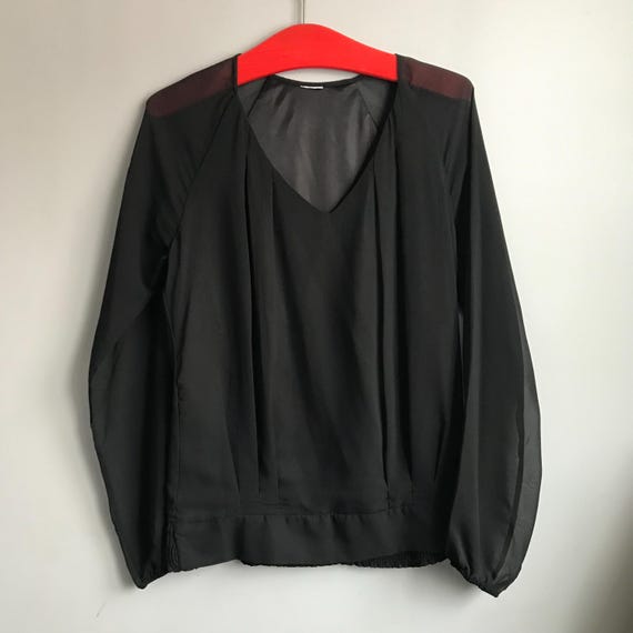 Black Transparent Blouse size EU40, Vintage Clothing