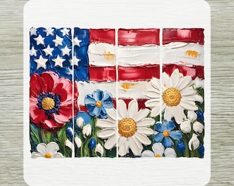 Floral American Flag DTF Transfer, Ready To Press Vintage Patriotic Shirt Design