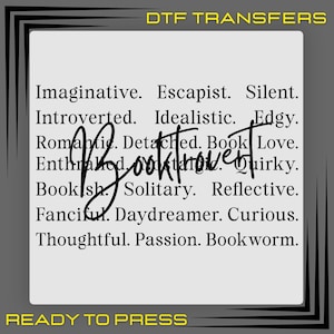 Transfert Booktrovert Words DTF : conception amusante pour les amateurs de livres prête à être imprimée