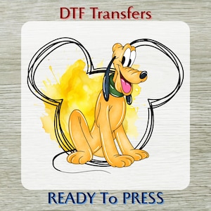 Pluto Watercolor DTF Transfer, Brushstroke Disney Dog Mouse Head Heat Press Print Ready To Press