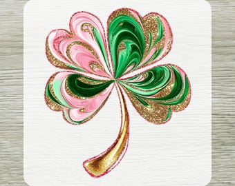 Glitter Effect Shamrock Dtf Transfer, St Patrick's Day Four Leaf Clover Ready To Press, St. Patty's Day Lucky Shamrock Design
