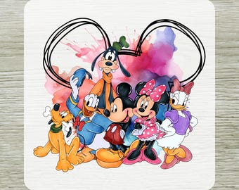 Watercolor Mickey and Friends DTF Transfer, Brushstroke Cartoon Characters T-Shirt Design Ready To Press
