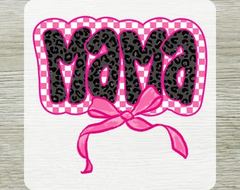 Leopard Mama Bow DTF Transfer, Checkered Pink Coquette Mom Shirt Design Ready To Press