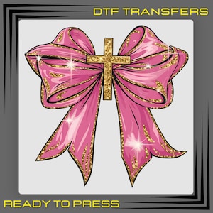 Glitter Coquette Cross Bow DTF Transfer: Christian Shirt Design Ready To Press