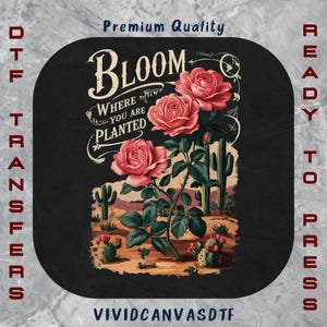 Transfert DTF floral occidental : roses bohèmes, cactus (prêt à presser)