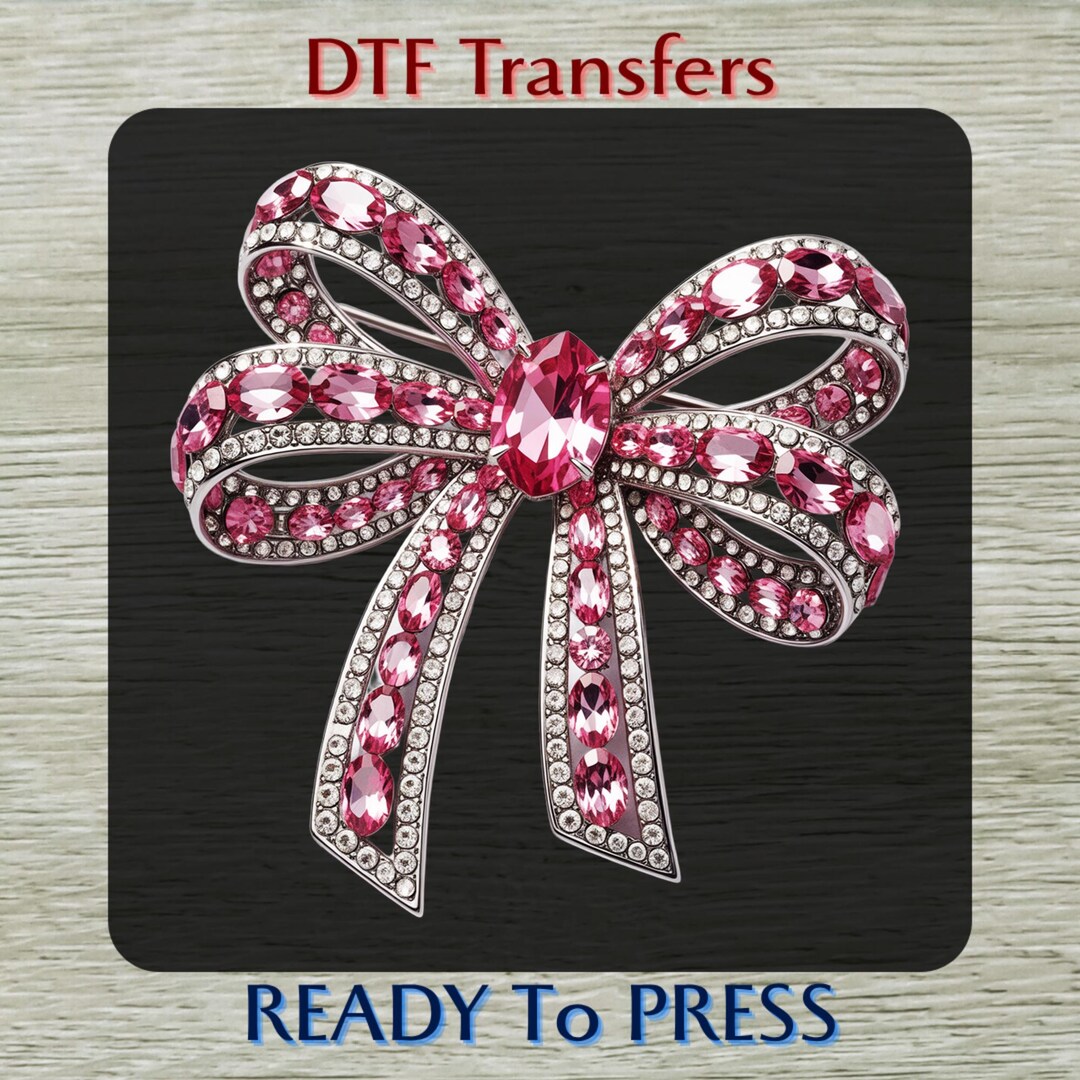 Pink Rhinestone Bow Faux Pink Rhinestone Bow DTF Transfer, Sparkly Girly Ready to Press ...