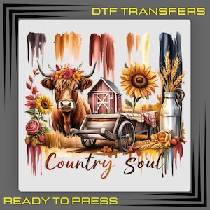 Brushstroke Country Western Dtf Transfers, Country Soul Ready To Press, Trendy Western Designs, Western Cowgirl Shirt Design, Cowboy Iron On