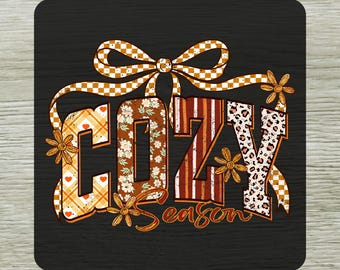 Coquette Bow Cozy Season DTF Transfer, Floral Fall Autumn Vibes Ready To Press, Fall Vibes Iron-on Shirt Design