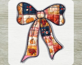 Patchwork Fall Coquette Bow DTF Transfer, Retro Floral Autumn Bow Ready To Press, Cozy Season Shirt Prints Iron-on