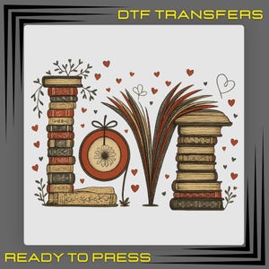 Book Love DTF Transfer: Flower Heart Design, Ready To Press