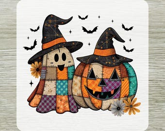 Patchwork Ghost Pumpkin DTF Transfer Ready To Press, Spooky Season DTF Transfers for Shirts, Halloween Dtf Prints