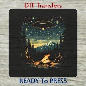 Sasquatch Camping DTF Transfer: UFO Night Campfire Design