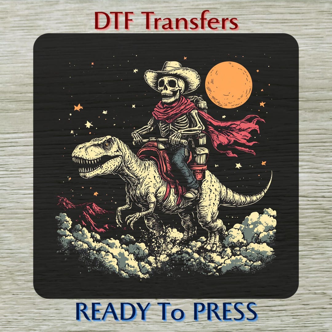 Skeleton Cowboy Riding T-rex DTF Transfer, Western Rodeo Shirt Design ...