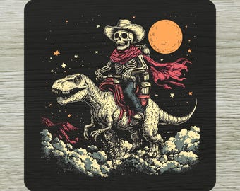 Cowboy Skeleton Riding  Dinosaur DTF Transfer Ready To Press, Rodeo T-Rex Heat Press Iron on, Retro Western  DTF Transfers for Shirts