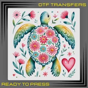 Sea Turtle DTF Transfers, Boho Floral Turtle Ready To Press, Beach Vibes DTF Print, Girls Summer Shirt Design, DTF Transfer Ready To Press