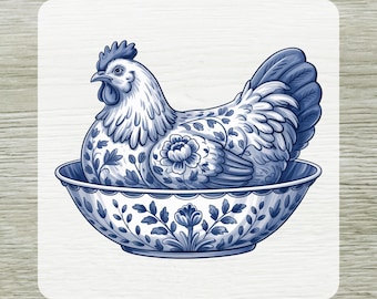 Hen On a Nest Chinoserie DTF Transfer Ready To Press, Cottagecore Farmhouse Grandma Core Prints Heat Press Transfers
