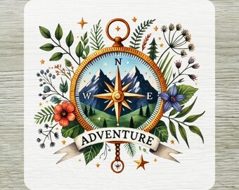 Outdoor Adventure DTF Transfer, Camping Crew Ready To Press, Wildlife Compass Mountain Iron-on Shirt Print