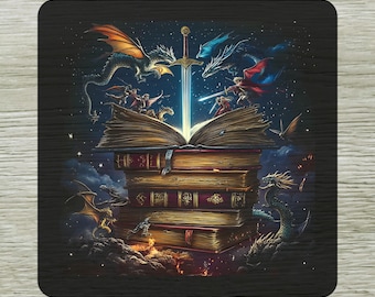 Mystical Fantasy Book Dragon DTF Transfer, Storybook Sword Ready To Press