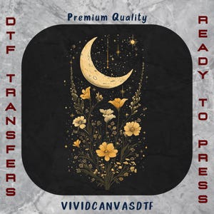 Mystic Moon DTF Transfer: Boho Floral, Celestial Design, Ready To Press