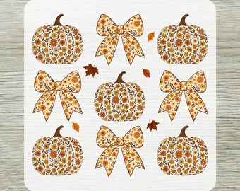Floral Pumpkin Coquette Bow DTF Transfer, Coquette Fall Ready To Press, Autumn Bow Shirt Design Iron-on