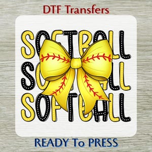 Softball Coquette Bow DTF Transfer, Retro Game Day Ready To Press