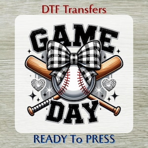 Game Day Baseball Coquette DTF Transfer: Glitter Checkered Bow Ready To Press