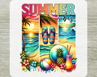 Summer Vibes DTF Transfer, Tropical Sunset Beach Shirt Design Ready To Press