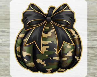 Camo Pumpkin Glitter Effect DTF Transfer, Preppy Coquette Fall Pumpkin Ready To Press, Trending Cozy Season DTF Transfers for Shirts