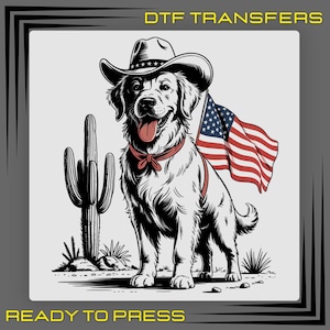 Patriotic Dog Dtf Transfers, 4th Of July Dog Ready To Press, Western Dog Dtf, Dog Mom Dtf, Golden Retriever Dtf, American Dog Shirt Design